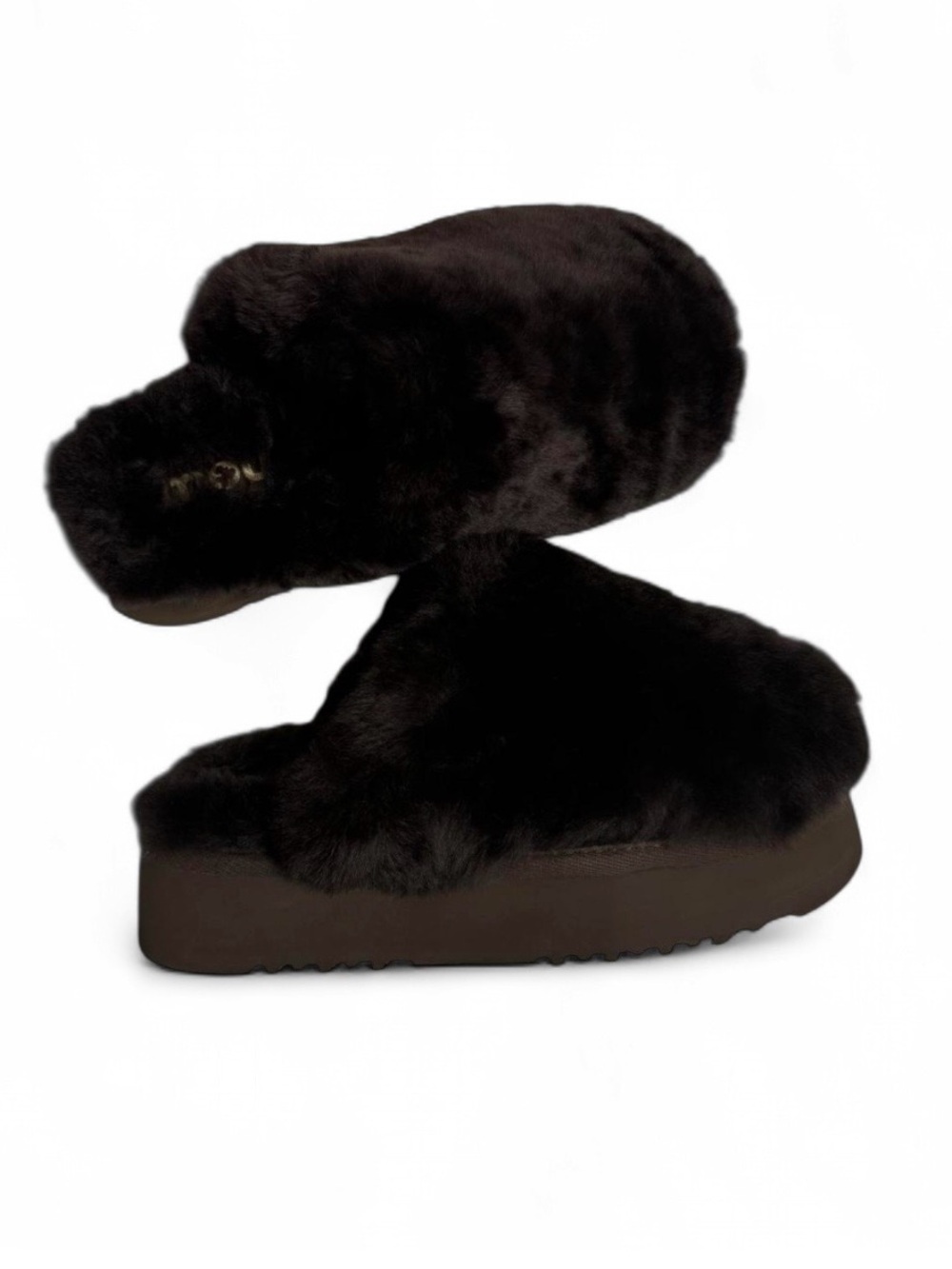 Mou Black Sheepskin Fur Slide Mules